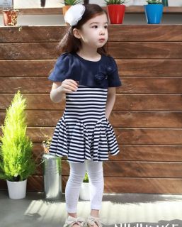 Kids Toddlers Girls Stripe Flower Navy Color Sleeveless Tutu Dress AGES5 6Y
