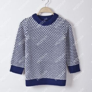 Womens Fashion Crewneck Houndstooth Long Sleeve Knit Pullover Sweaters B3214
