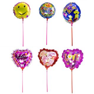 Wholesale Cute Round Heart Shaped Helium Mylar Foil Balloons w Sticks Party