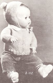 Knitting Pattern Baby Doll Clothes 10" 18" Sweater Cap