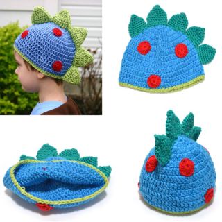1pc Cool Crochet Beanie Hat w Ear Flap Flower Forkids Child Red Brown Pink Blue