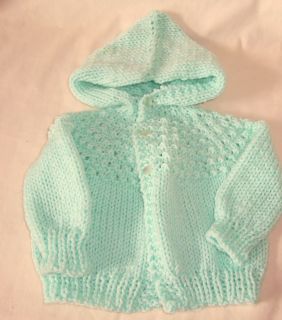 New Hand Knit Infant Baby Sweater Hooded 0 6 Months Mint Green Cardigan