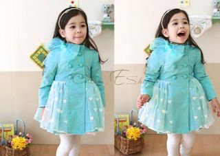 Girls Double Breasted Trench Coat Sz 2 7 Bowknot Tulle Dress Outwear Wind Jacket