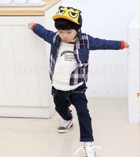 New Kids Toddlers Boys Cute Cotton Jean Grid Shirts Tops Ages 2 7Years
