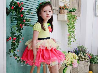 Princess Kids Toddlers Girls Yellow White Short Sleeve Tutu Dress sz2 7Y