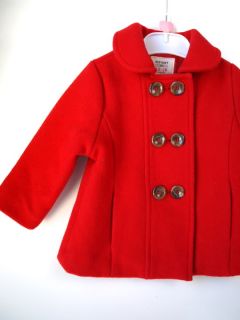 Vintage Style Toddler Girls Red Wool Old Navy Pea Coat 12 18 MO Months Baby