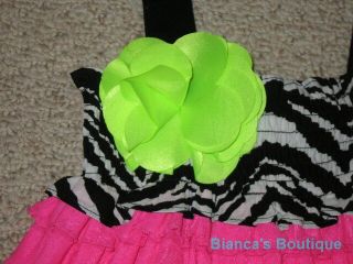 New "Neon Zebra Flower" Dress Girls Clothes 9M Spring Summer Baby Outfit 2 PC