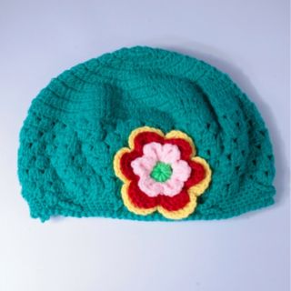 Toddler Baby Girls Cute Flower Motif Crochet Woolly Hand Knitted Cap Hat Beanie