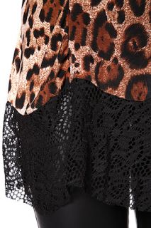 Ladies Leopard Blouse Lace Dress Animal Print Top Brown Long Sleeve Shirt 8 12