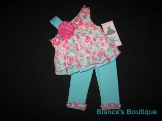 New "Aqua Floral Sky" Capri Pants Girls Clothes 24M Spring Summer Boutique Baby