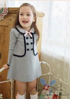 New Kids Toddlers Girls Princess Long Sleeve Cotton College Style Dress sz2 7Y