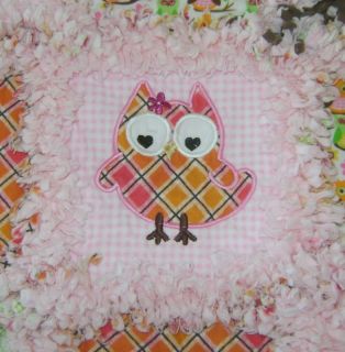 Baby Girl Rag Quilt Kit Retro Pink Green Brown Owls