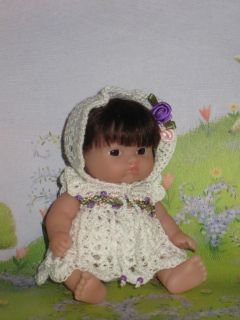 OOAK Berenguer 5" Itsy Bitsy Baby Girl Mohair Doll Wig Crochet Dress Panty Hat