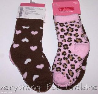 Girls Gymboree Kitty Glamour Socks Pink Leopard Brown Hearts Chenille Cozy