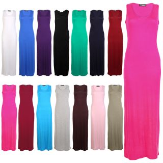Womens Fitted Ladies Sleeveless Jersey Casual Long Maxi Summer Dress Size 8 14