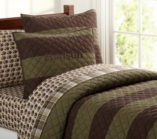 Pottery Barn Kids Green Brown Rugby Stripe Quilt Full Queen Sold Out