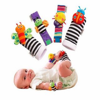 4 Pcs Set Infant Baby Garden Bug Wrist Rattles Feet Socks New