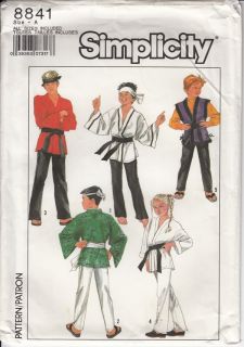 Simplicity 8841 Costume Pattern Karate TKD Martial Arts Childs Kimono s XL