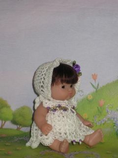 OOAK Berenguer 5" Itsy Bitsy Baby Girl Mohair Doll Wig Crochet Dress Panty Hat