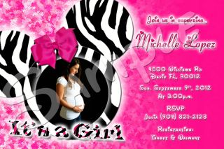Baby Shower Baby Minnie Mouse More Designs Zebra Custom Photo Invitations Fast