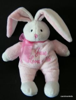 Dan Dee Pink Plush Jesus Loves Me Bunny Rabbit Baby Toy Lovey Praying Music