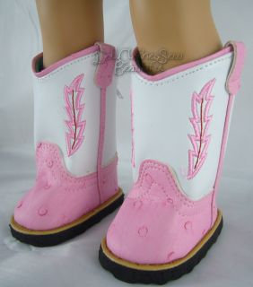 Doll Clothes Fits American Girl Yippee Ki Yay Pink White Cowboy Boots