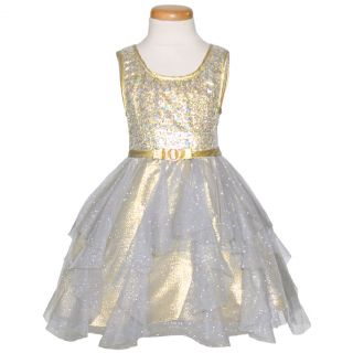 Bonnie Jean Little Girls 10 Gold Silver Sequin Tulle Christmas Dress