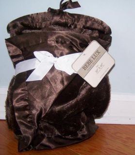 Chocolate Brown Faux Fur Satin Reversible BEBE Lux Plush Luxury Baby Blanket