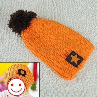 Baby Children Hand Knitting Wool Crochet Kids Cap Big Ball Hat Beanie 4 Colors