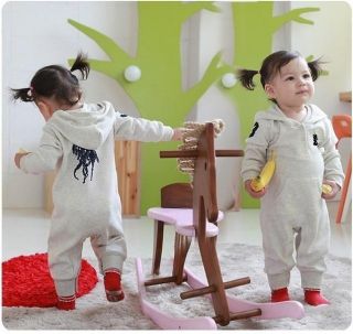 Boy's Gray Cotton Romper Cute Coverall Baby Toddler Clothes for 6 12months C56