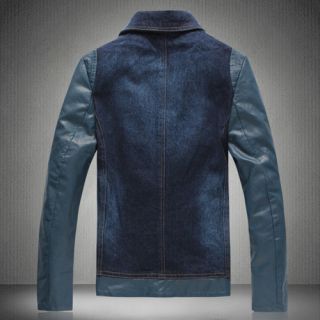 Vintage Mens Jean Slim Jacket Blue Denim Coat Cool Punk Long Sleeve Outwear C1