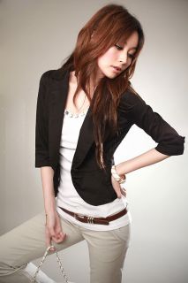 New Hot Women Lady Blazer Jacket Suit Three Quarter Sleeve Outerwear Black White