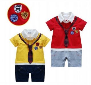 Baby Boy Preppy Layered Look Outfit Romper Red Yellow 6M 3yrs