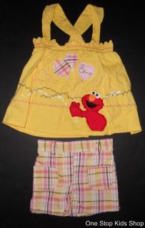 Elmo Toddler Girls 2T 3T 4T Set Outfit Shirt Tank Top Shorts Sesame Street