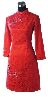 Charming Chinese Women's Cotton Mini Dress Cheongsam Red Size 6 8 10 12 14