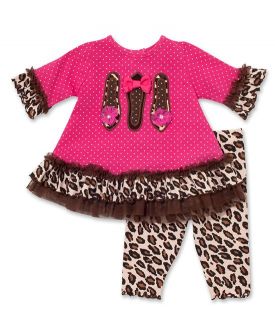 New Baby Girls Boutique Peaches N Cream Sz 12M Leopard Shoes Dress Set Clothes