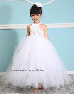 White Baby Toddler Children Wedding Flower Girl Pageant Tutu Petti Dress 1 8Y