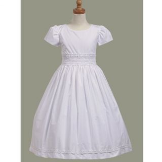 Lito Communion Dress Girls 12 White Cotton Smocked Short Sleeve