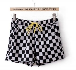 New Womens Fashion Grid Print Short Sleeve Loose Shorts Jumpsuits Rompers B2250
