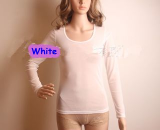 T115 Sexy Women Stylish Grenadine Mesh Semi See Through Long Sleeve Shirt M L XL