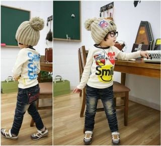 New Baby Toddler Kids Boys Crew Neck Long Sleeved T Shirt Top Size 3T 6 05