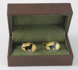 Mens Gold Black Labrador Dog Country Oval Cufflinks in Presentation Gift Box