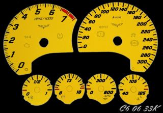 Corvette C6 Speedometer Gauge Faces KMH or MPH Custom Gauge Faces