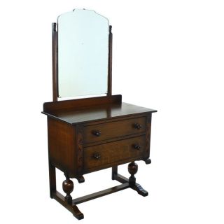 Art Deco Period Solid Oak Two Drawer Dressing Vanity Table Mirror