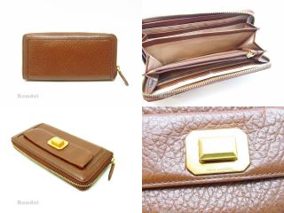 Juicy Couture Large Leather Gem Turnlock Zip Wallet Clutch Wristlet Brown