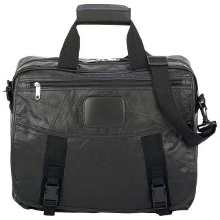 17" Black Cowhide Leather Computer Laptop Bag Briefcase Notebook Travel 024409993770