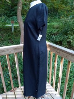 Talbots Irish Linen Long Black Sheath Dress Mid Calf Sz 6 Side Buttons $129