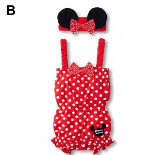 New Infant Baby Girls Bodysuit Headdress 2 Pcs Red Minnie Costume YH255