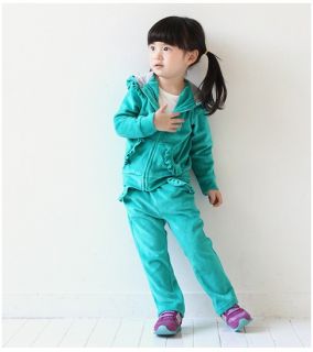 Baby Toddler Kid Girl Velour Outfit Set Top Pants Green Pink Purple 2 3 4 5 6 7
