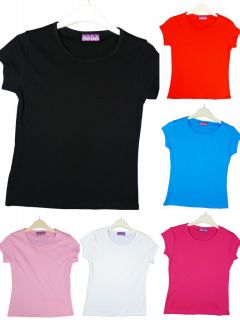 Girls Plain Crew Neck Short Sleeve T Shirt Top 2 14 New